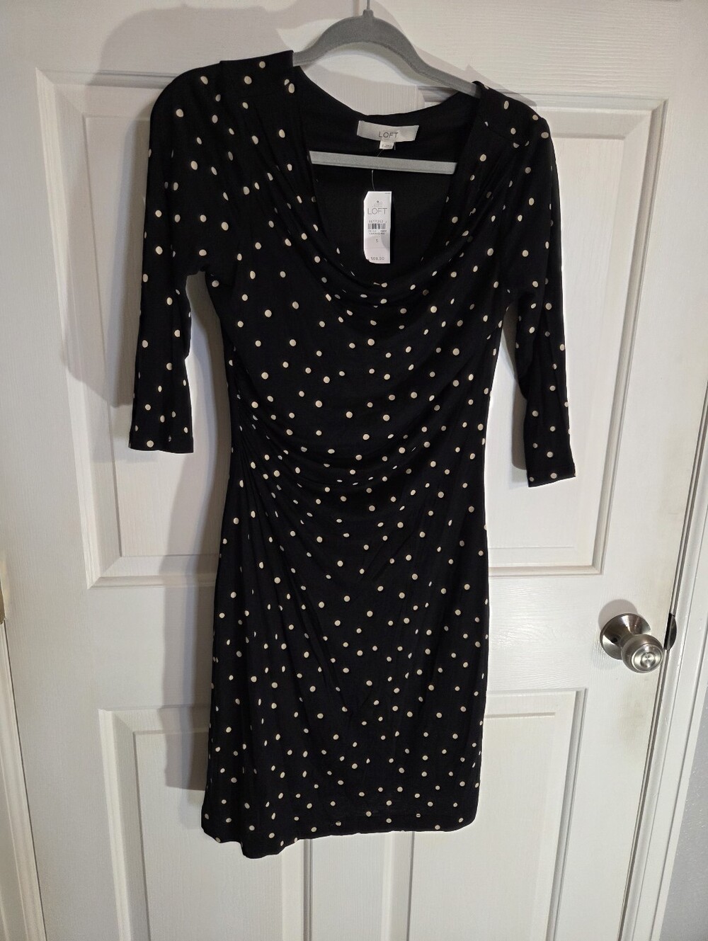 Loft Black Polka Dot Dress Small Ruching Detail